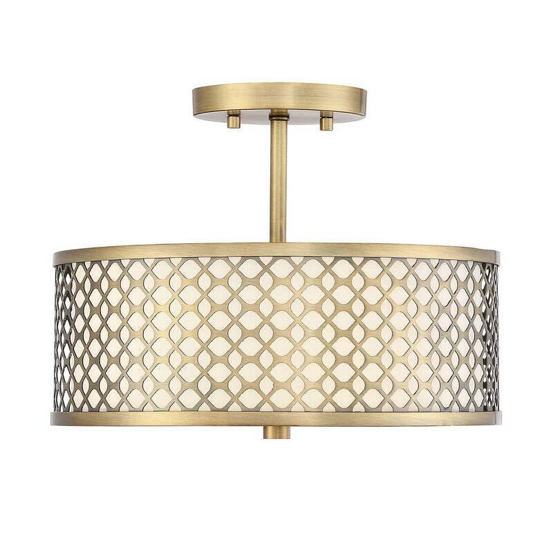 Bellevue 2 Light 13" Wide Semi-Flush Drum Ceiling Fixture - Natural Brass