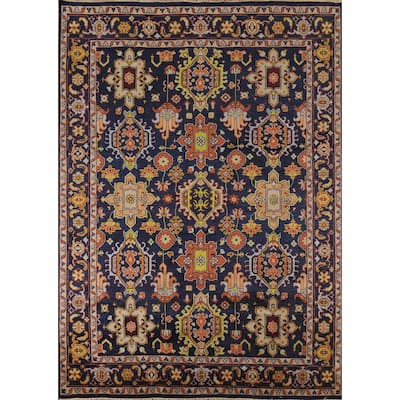 All-Over Blue Geometric Oushak Oriental Area Rug Handmade Wool Carpet - 7'10"x 10'4"