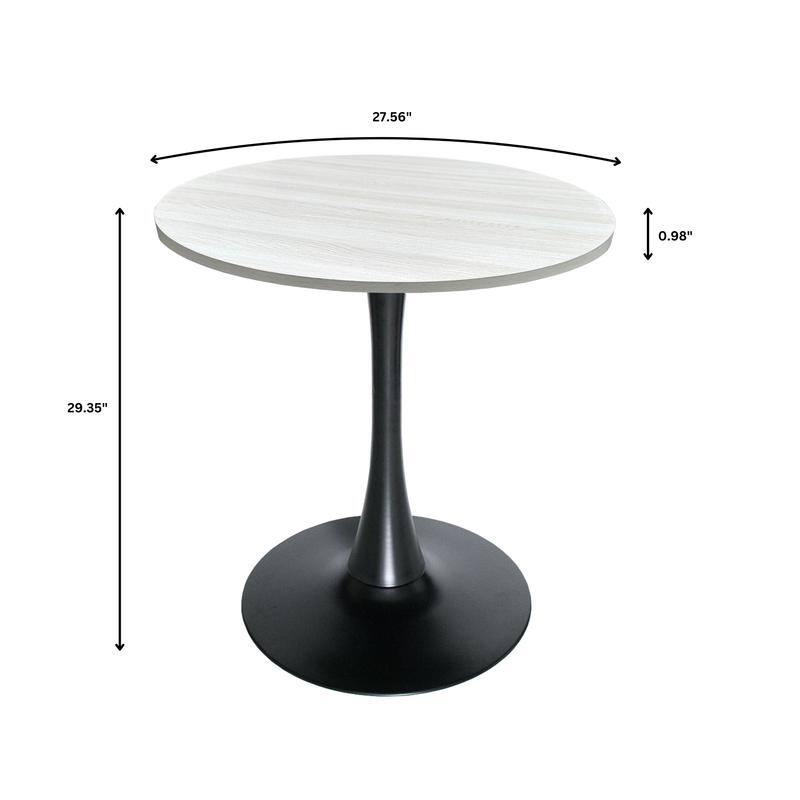 Bristol 27" Round Dining Table for 4, MDF Tabletop in Sleek Black Pedestal Base for Kitchen & Dining Room - 27.56"