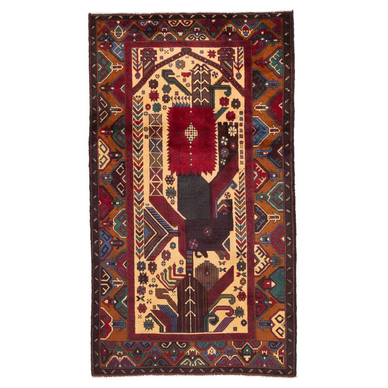 ECARPETGALLERY Hand-knotted Teimani Cream, Red Wool Rug - 3'4 x 6'0