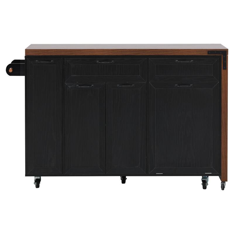 102.3" Kitchen Island with Extendable Table, Kitchen Rolling Island Cart with Trash Storage Cabinet, 3-Tier Pull-Out Spice Rack