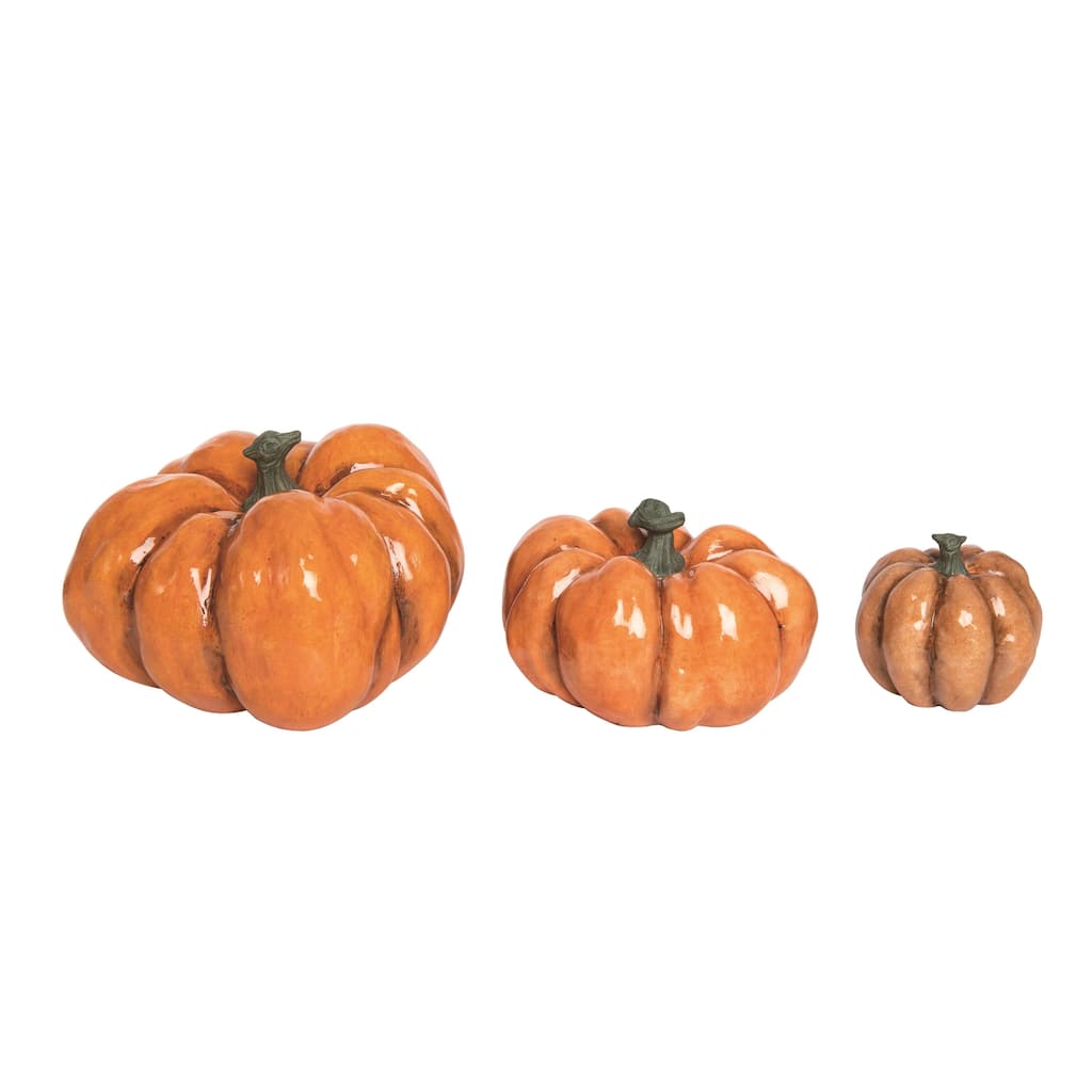 Transpac Terracotta 9.75 in. Orange Harvest Pumpkin Decor Set of 3