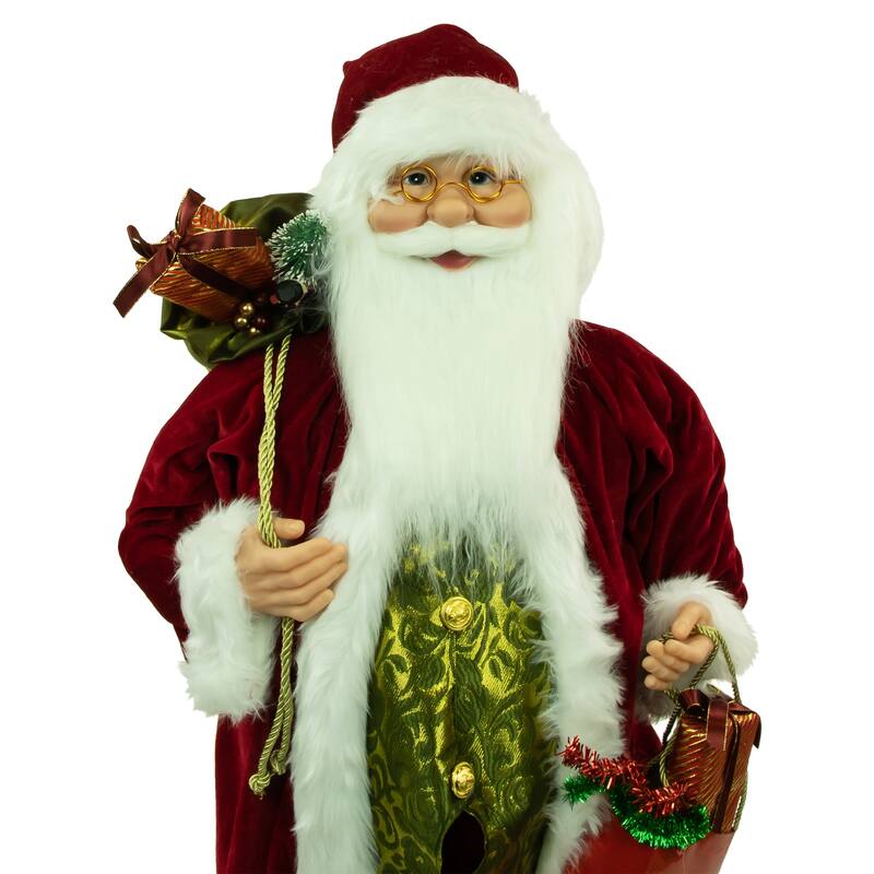 36" Poinsettia Santa Claus with Gift Bag Christmas Figure