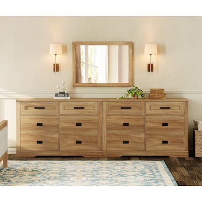 Wooden Dresser for Bedroom with 6 Drawers, 2 in 1 12 Drawer Farmhouse Storage Cabinet