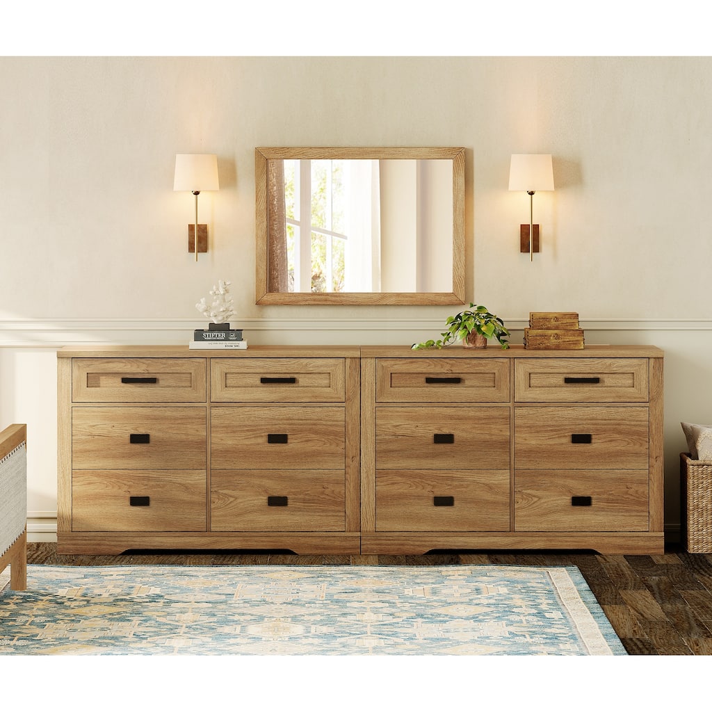 Wooden Dresser for Bedroom with 6 Drawers, 2 in 1 12 Drawer Farmhouse Storage Cabinet