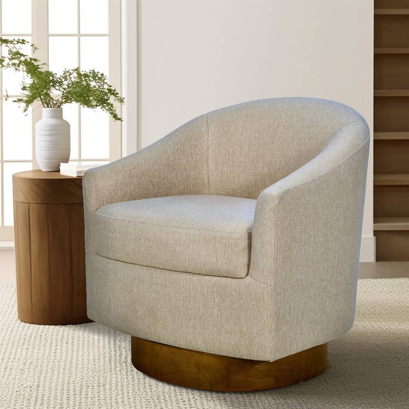 Madison Park Ashton Upholstered Swivel Chair with Wood Base - Natural