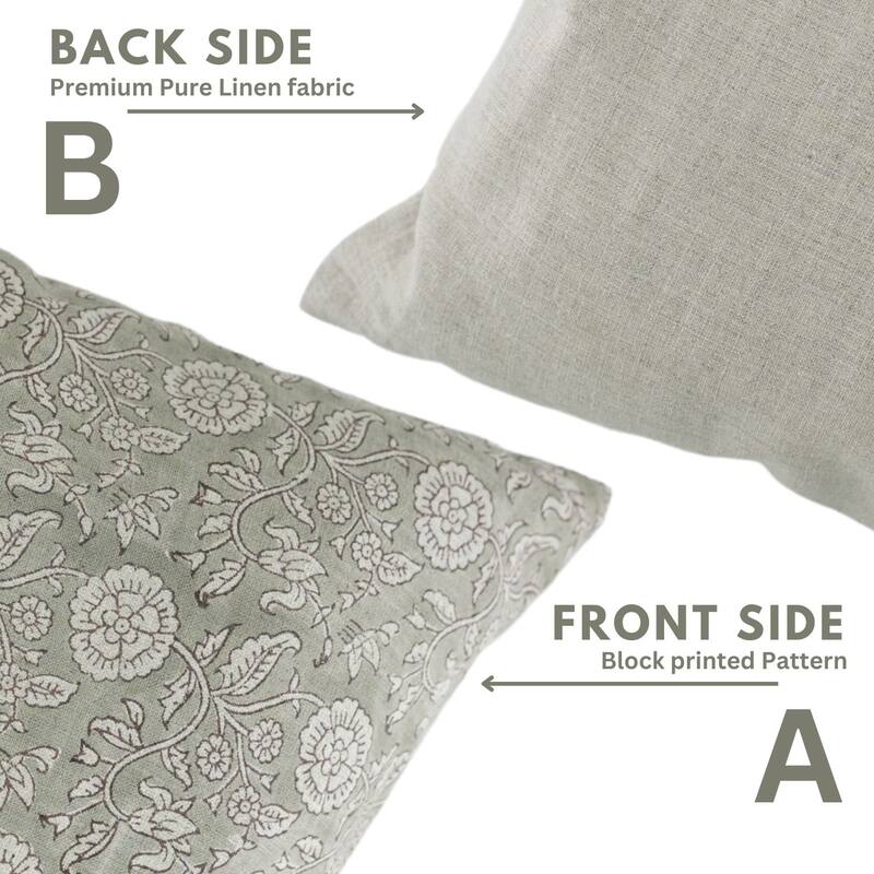 Fabdivine Polka Dots Grey Pure Linen Cushion Cover Soft, 12x20 Inches Handmade Block Print Bedroom or Farmhouse Décor, Shivri