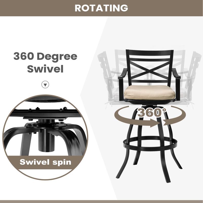 Pellebant Patio Outdoor Aluminum Swivel Bar Stools with Sunbrella Cushion - 21.7 in W x 16.5 in D x 46 in H