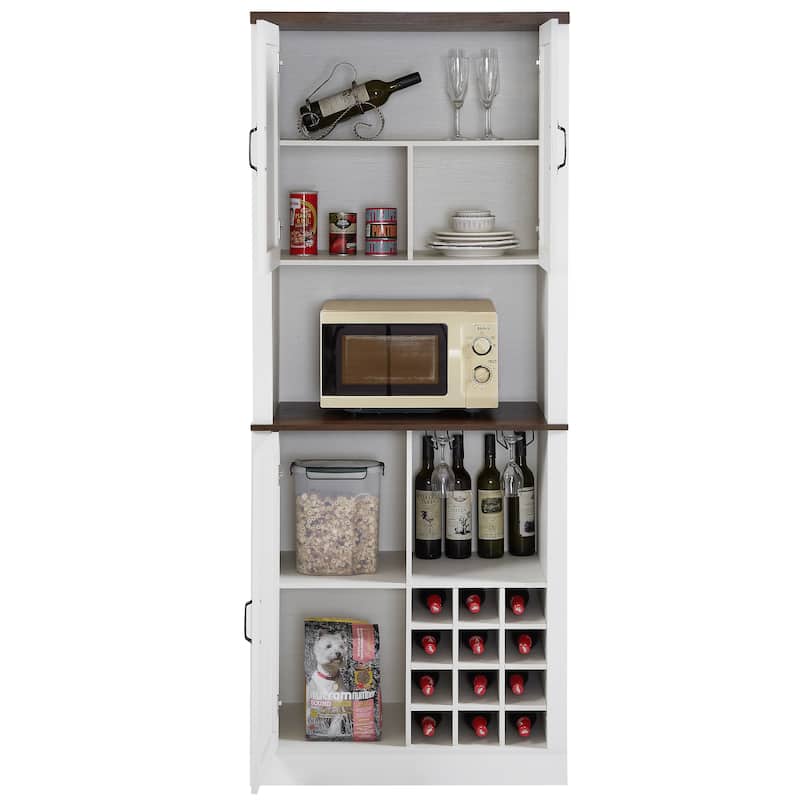 76 Inch Home Bar Cabinet, Coffee Bar Cabinet with Shelves,Faux Rattan Wine Cabinet