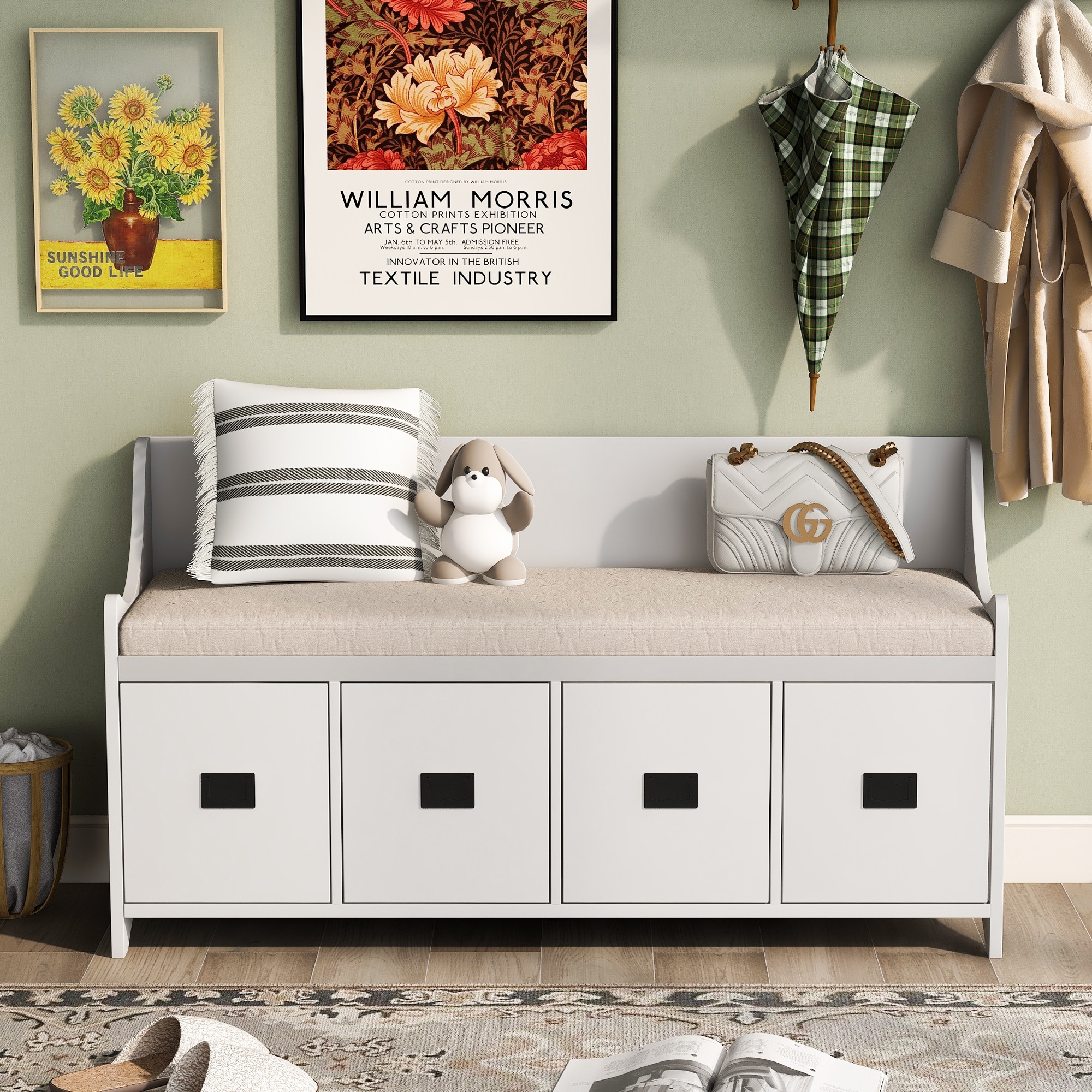 Extra long storage deals bench with cushion