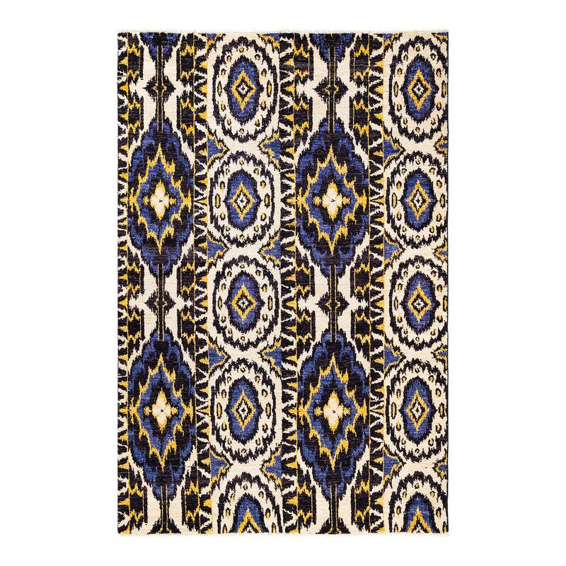 Overton Hand Knotted Wool Vintage Inspired Modern Contemporary Modern Black Area Rug - 6' 1" x 9' 2"