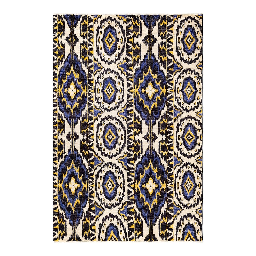 Overton Hand Knotted Wool Vintage Inspired Modern Contemporary Modern Black Area Rug - 6' 1" x 9' 2"