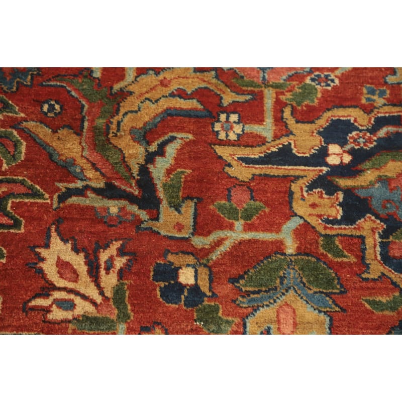 Hand Knotted Oriental 100% Wool Carpet Traditional Floral Oranges & Rust Heriz (serapi) Area Rug - 12' 0'' X 9' 7''