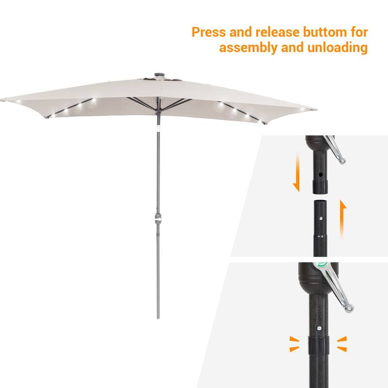 LIVOOSUN LED 10 x 6.5Ft Patio Table Umbrellas Outdoor Market Umbrella with Aluminium/Steel Pole, UV-Resistant Canopy