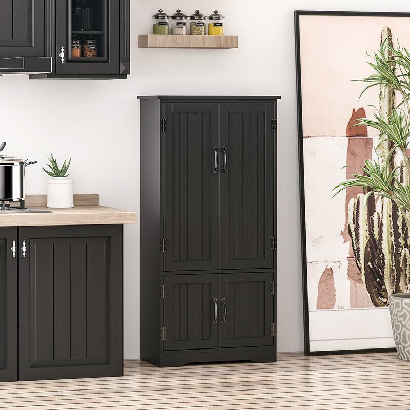 48.5" Tall Black Kitchen Pantry Cabinet with 4 Doors and Adjustable Shelves for Garage or Bathroom