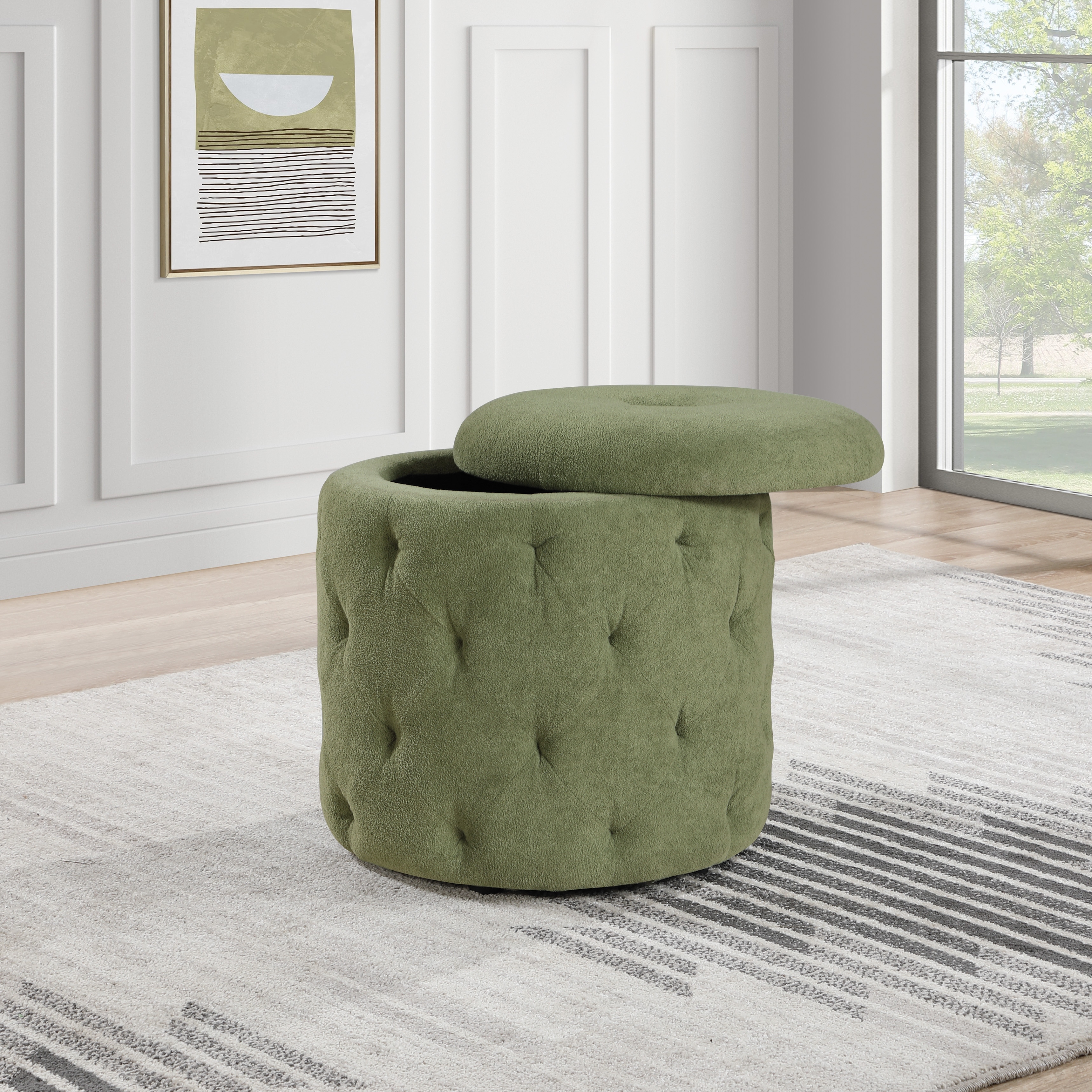 OSP Erindale Round Storage Ottoman with Tufted
