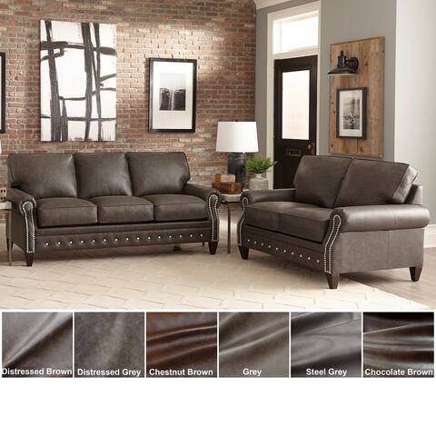 Payne Top Grain Leather Sofa Bed and Loveseat