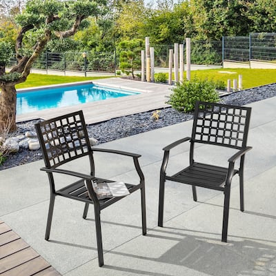 Nuu Garden Outdoor 2-Piece Stackable Dining Chair Set, Powder-coated Iron Frame, Black