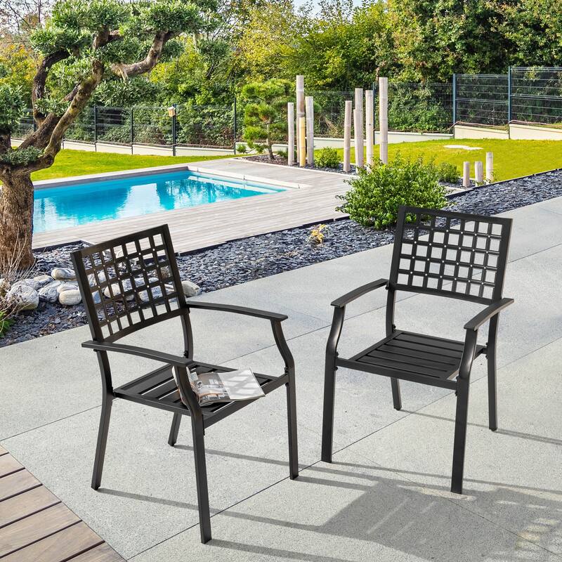 Patio 2-Piece Dining Chair Set, Powder-coated Iron Frame, Black