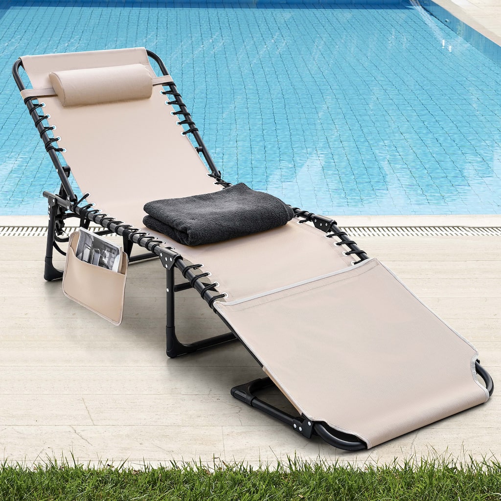 Outdoor Adjustable Textilene Lounge Chair Folding Tanning Chair with Pillow