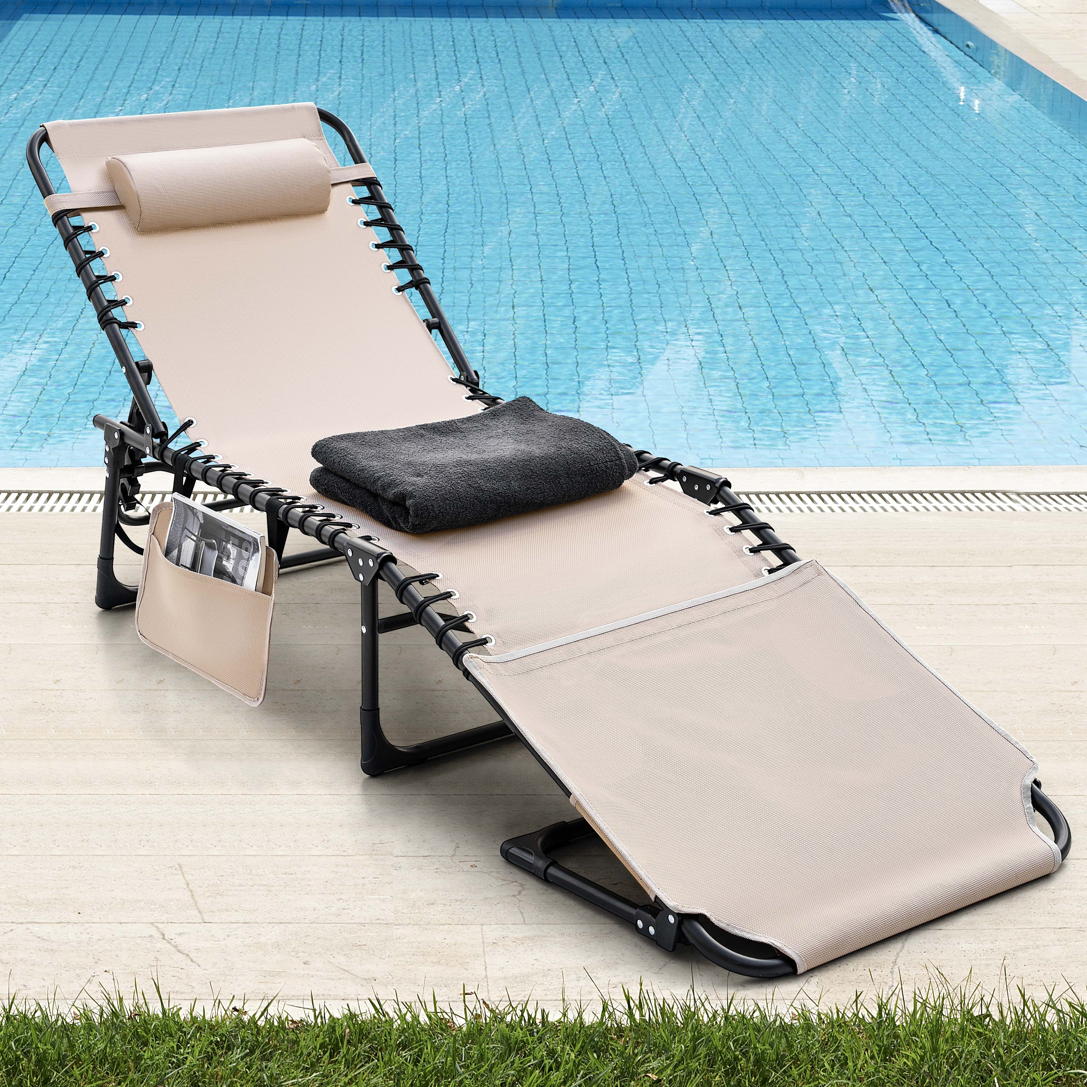Nuu Garden Outdoor Adjustable Textilene Lounge Chair Folding Tanning Chair with Pillow