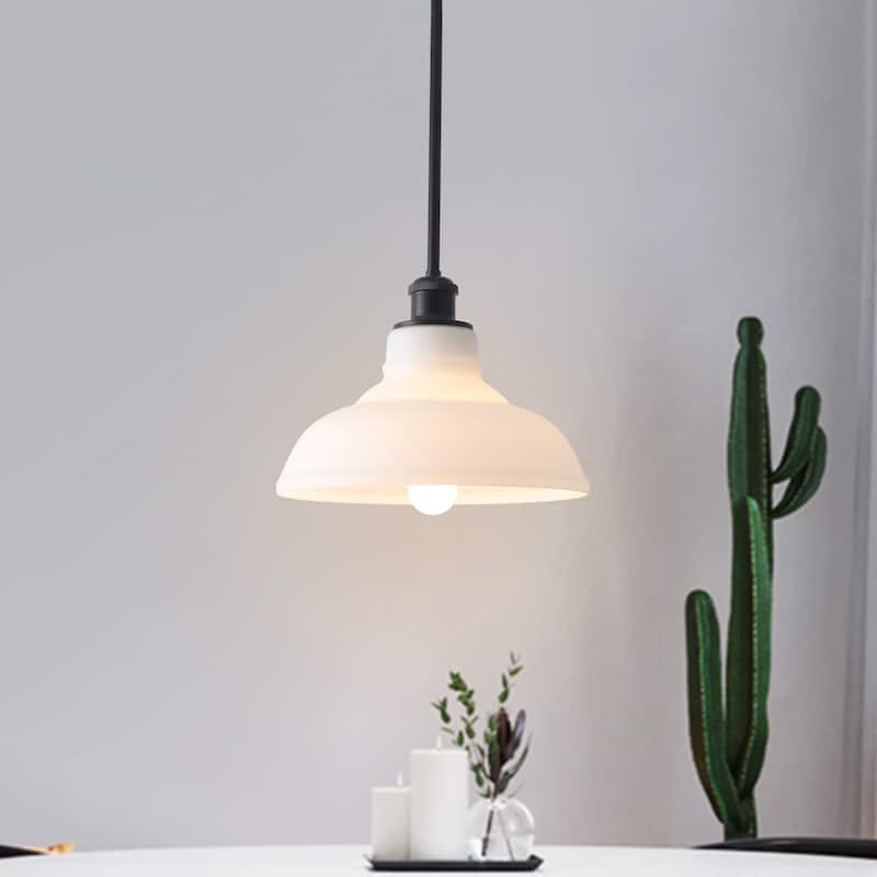 1-Light Farmhouse Metal Hanging Pendant Light Kitchen Island with Glass Cover for Dining Room - Black
