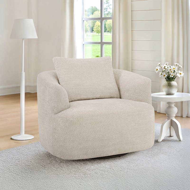 Chenille Swivel Accent Chair with Pillow