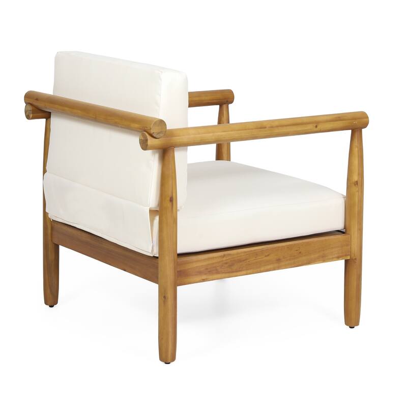 Acacia Wood Club Chairs w/ Weather-Resistant Hardwood, Machine-Wipe Cushions, Sophisticated Open Backrest Classic Slat Seating