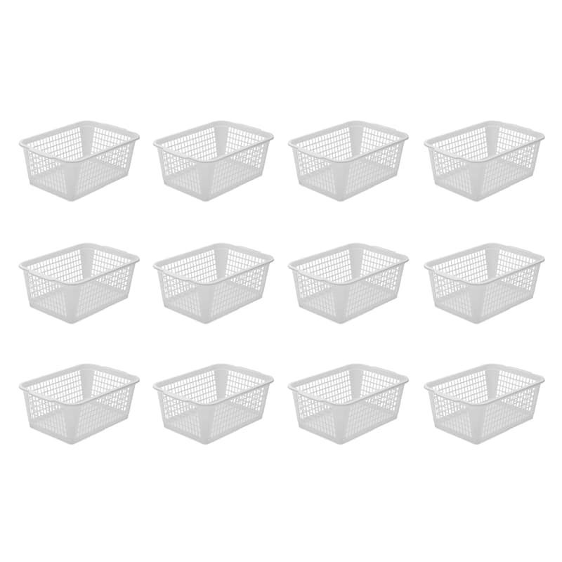 YBM Home Large Plastic Storage Basket for Organizing - White - 12 Piece