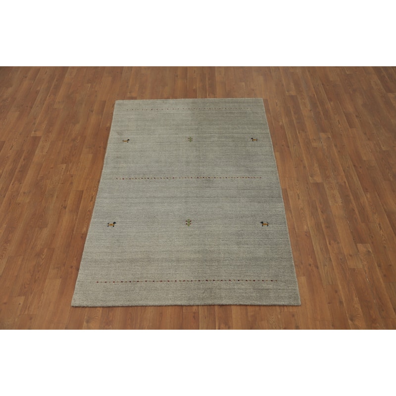 Hand Knotted Oriental 100% Wool Carpet Tribal Animal Pictorial Greys & Charcoal Gabbeh Area Rug - 5' 11'' X 3' 11''