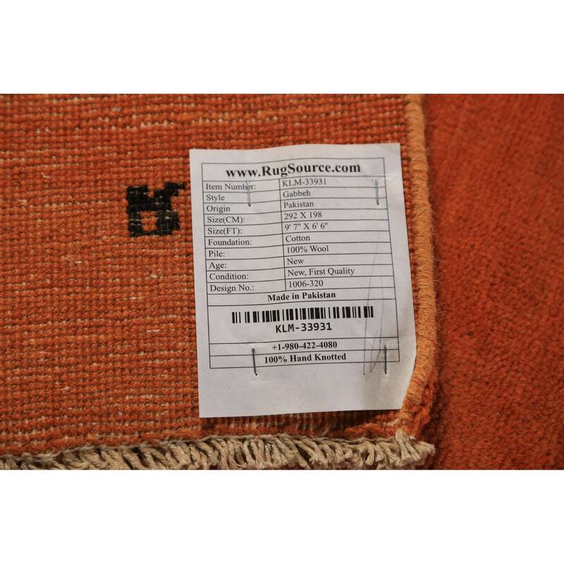 Modern Orange Gabbeh Oriental Area Rug Hand-Knotted Wool Carpet - 6'6" x 9'7"