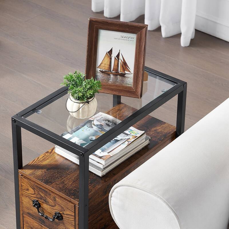 VECELO 2-Drawer Modern Nightstands Set of 2 with Glass Top