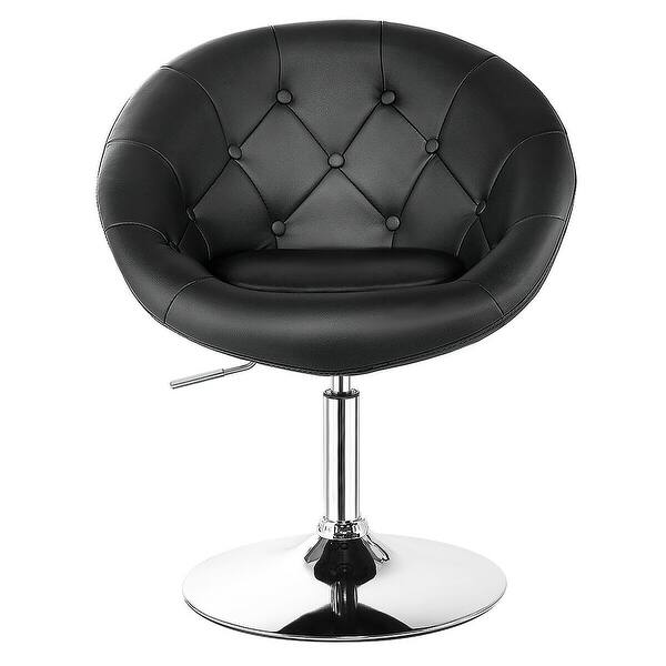 slide 2 of 10, Costway 1PC Accent Chair Adjustable Modern Swivel Round Tufted Back Black