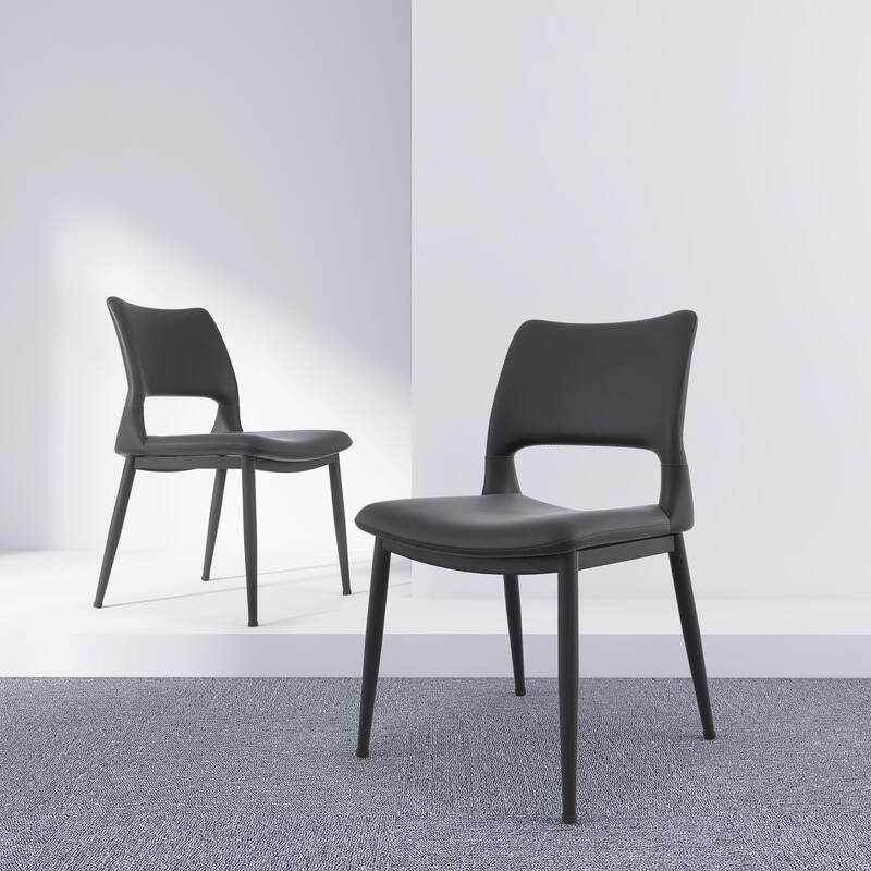Modern Minimalist PU Leather Dining Chairs Set of 2, Comfortable Backrest Design, Metal Leg Support - 18.8" x 17.3" x 32.5" - Black