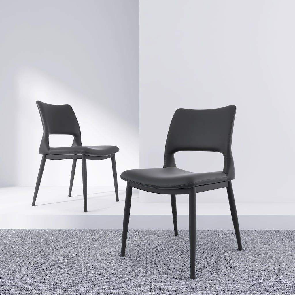 Modern Minimalist PU Leather Dining Chairs Set of 2, Comfortable Backrest Design, Metal Leg Support - 18.8" x 17.3" x 32.5"