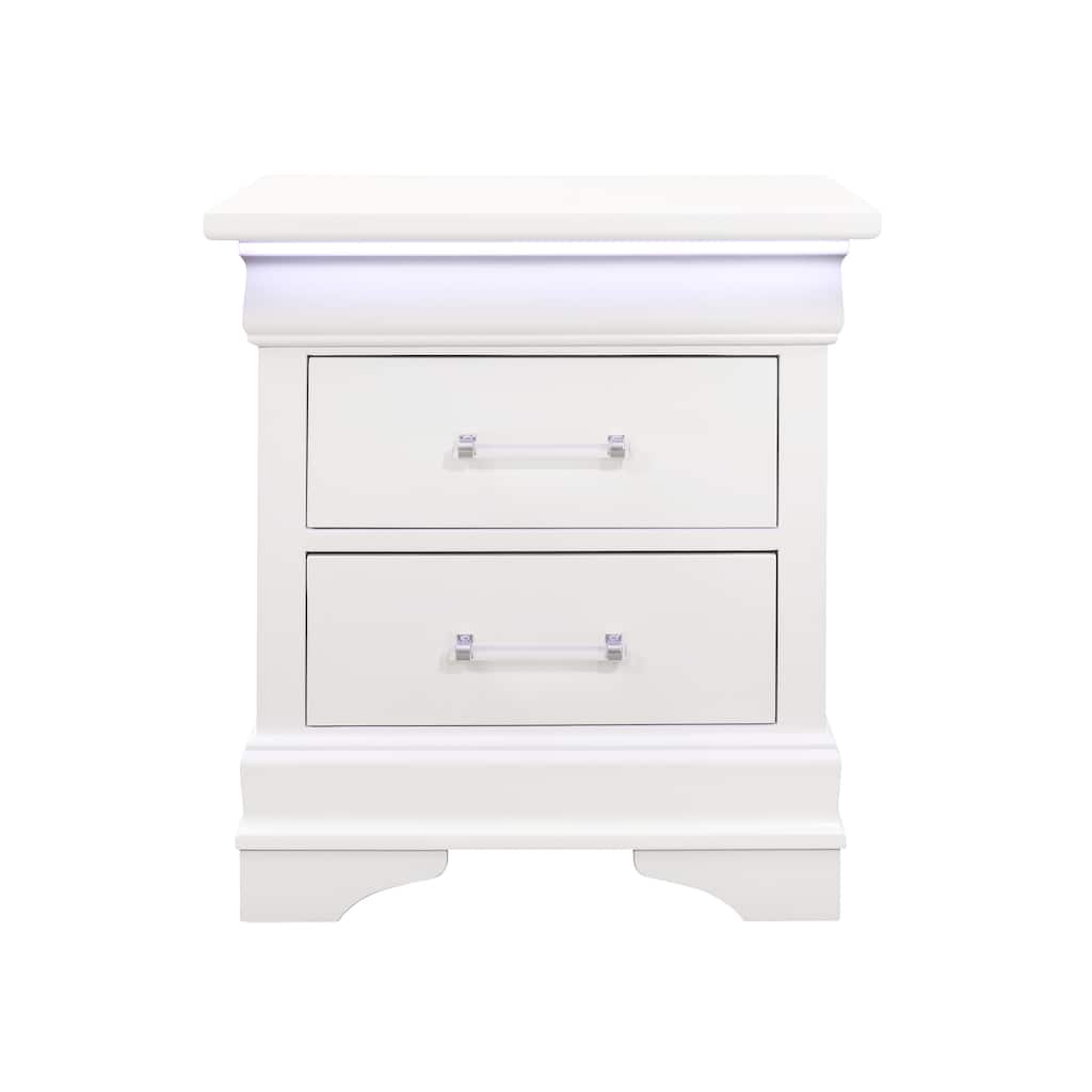 White Nightstand with LED Lighting and Spacious Drawers