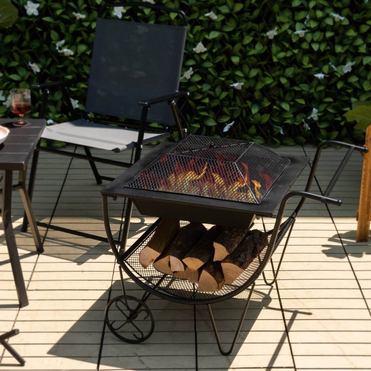 Fire pit with log storage sales