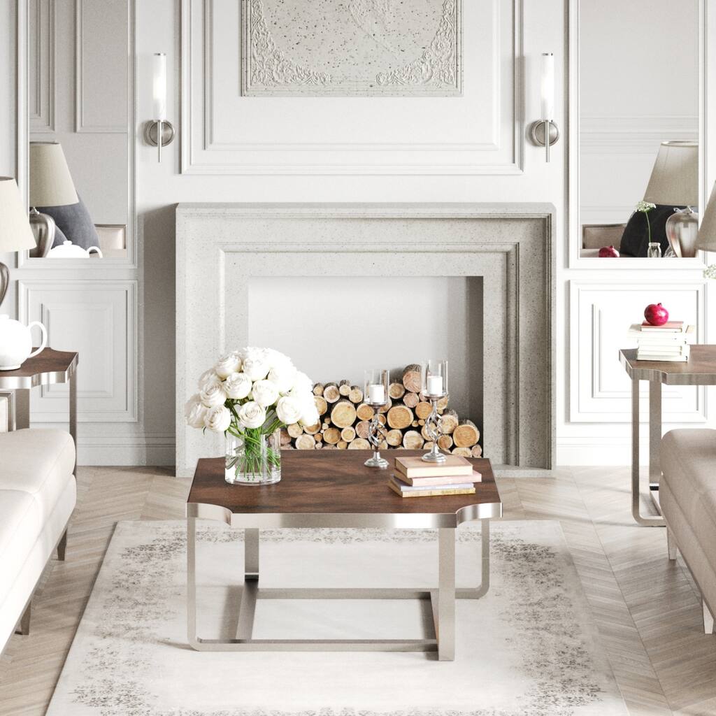 Roundhill Furniture Ruffin 40"x40" Square Cocktail Table, Coffee Table, Brown