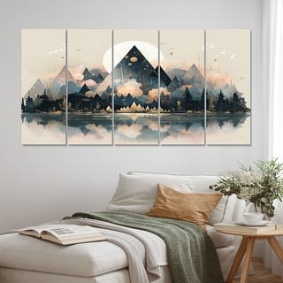Designart "Sharp Wild Mountains" Abstract Landscape Multipanel Wall Art Living Room set