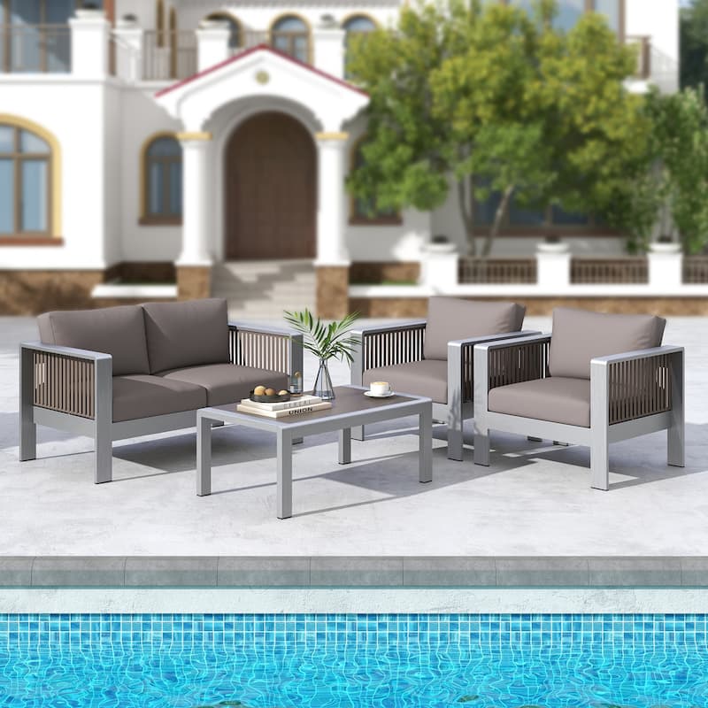 Aluminum Patio Armchair with Thick Cushions for Comfort - 31"L x 27.5"W x 24.5"H