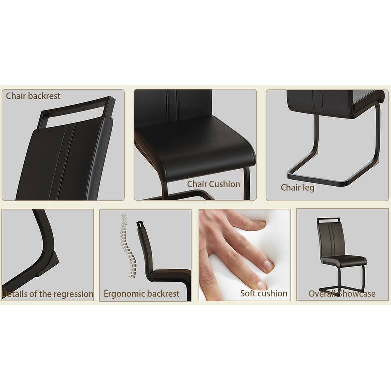 Dining Chairs,PU Faux Leather High Back Upholstered Side Chair with Black Metal Leg