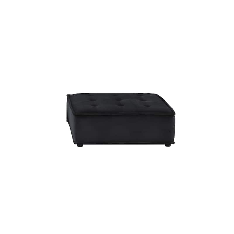 80" Black Velvet 3 Pc Sectional Sofa Ottoman w/ Tufted Seats & Pocket Coil Springs
