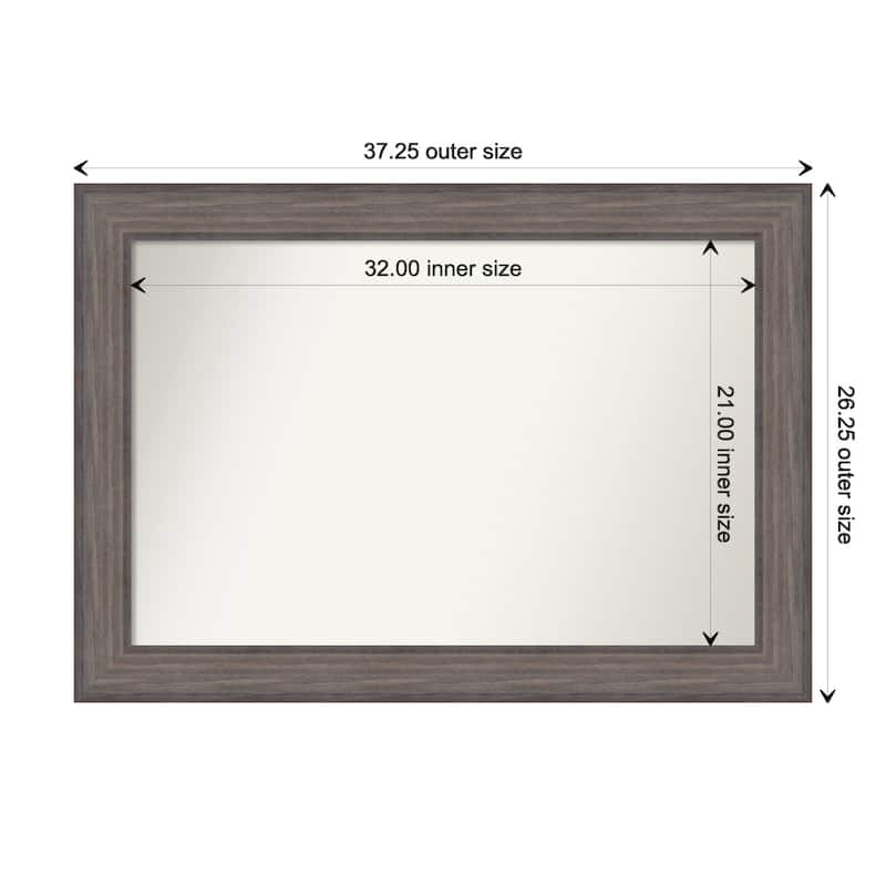 Country Barnwood Framed Non-Beveled Custom Wall Mirror, Bathroom Vanity Mirror - Outer Size: 37.25 x 26.25