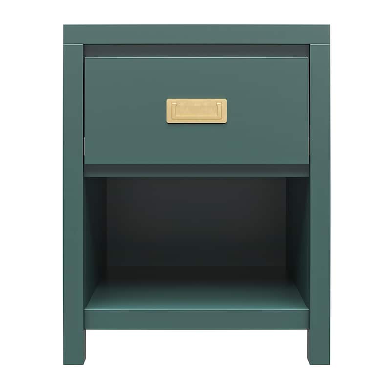 Roomfitters Haven 1 Drawer Kids Nightstand with Open Cubby, Vintage Gold Hardware, Green