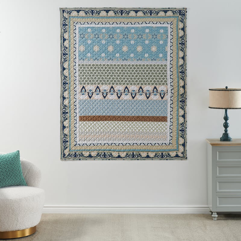 Greenland Home Fashions Thalia 100% Cotton Throw Quilt with Velvet Embellishments