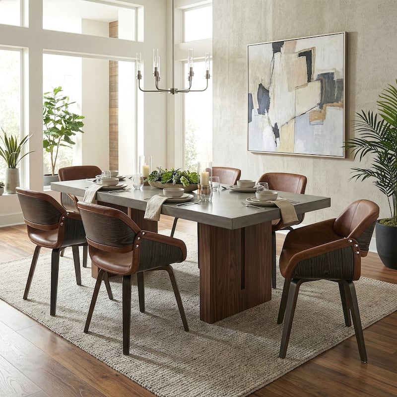Amal Brown Dining Chair with Grey Wood Accent and Bentwood Legs