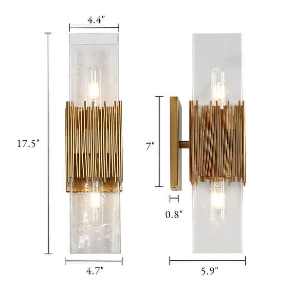dimension image slide 1 of 2, Modern Glam Luxury Gold 2-Light Dimmable Wall Sconce Art Glass Bathroom Vanity for Hallway - 4.7" W x 5.9" D x 17.5" H