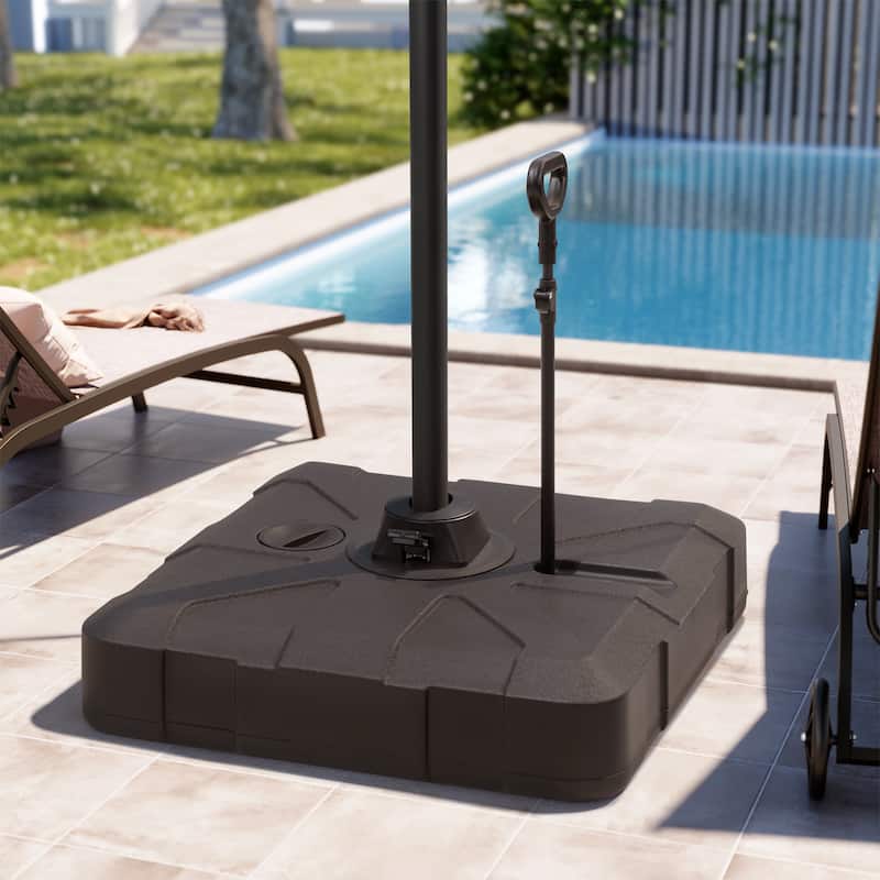 Heavy Duty 350 LBS Water Sand Fillable Patio Cantilever Offset Umbrella Base Stand with Wheels and Drag Rod