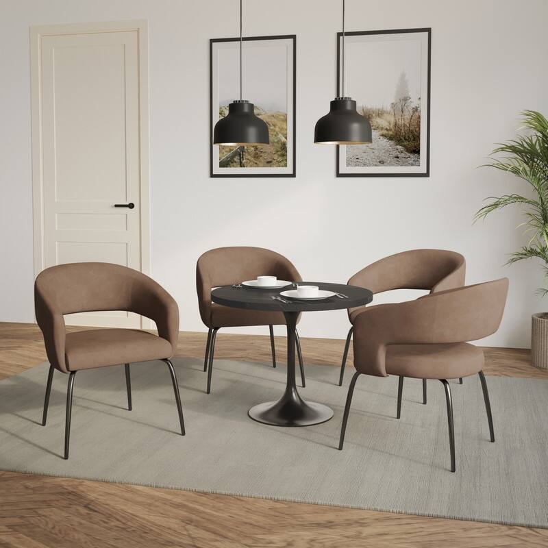 Verve Modern 36 Inches Round Dining Set with Solid Wood Tabletop and 4 Velvet/Leather Chairs for Home Kitchen or Dining rooms