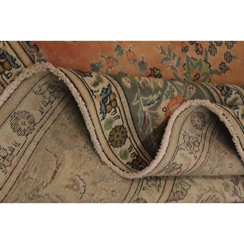 Hand Knotted Oriental 100% Wool Carpet Traditional Floral Oranges & Rust Tabriz Area Rug - 12' 7'' X 9' 6''